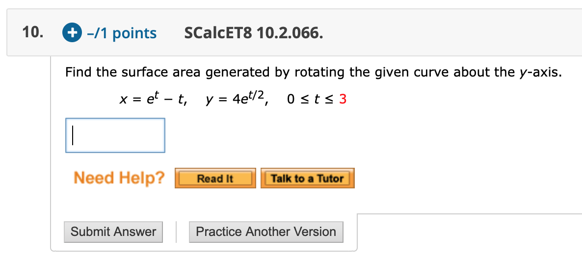 Solved 10. + -11 points SCalcET8 10.2.066. Find the surface | Chegg.com