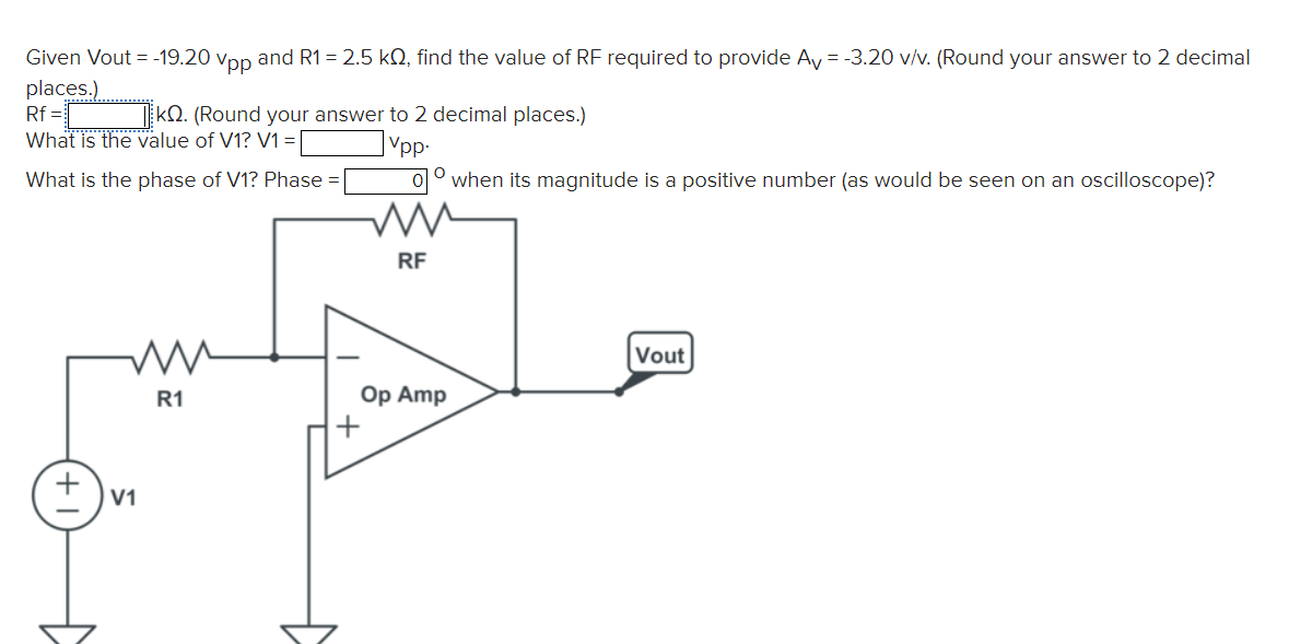 Solved Given Vout= -19.20 vpp and R1 = 2.5 k-2, find the | Chegg.com
