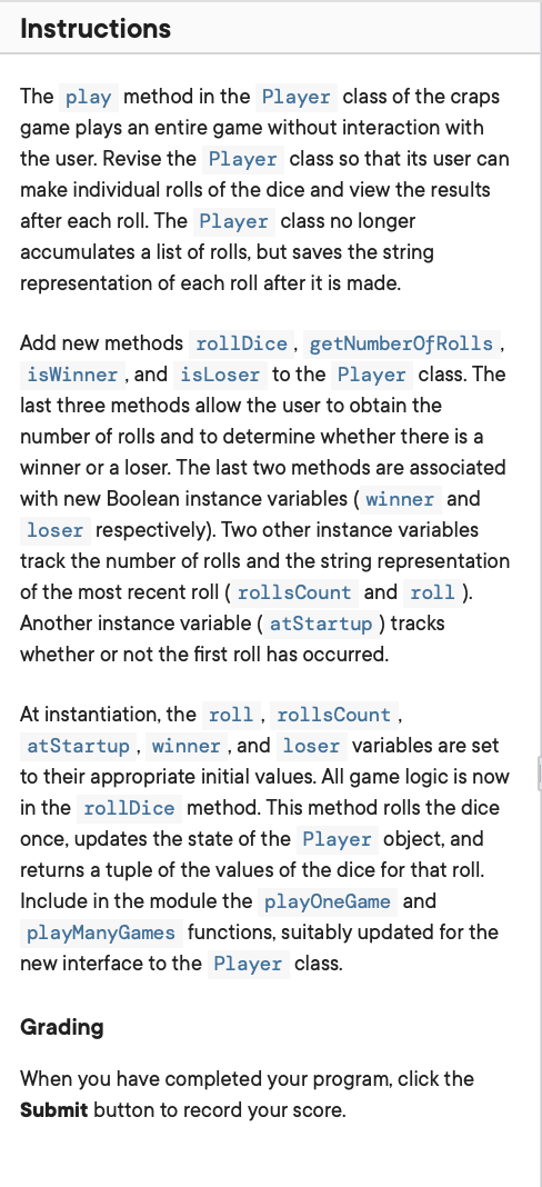 Solved Instructions The play method in the Player class of | Chegg.com
