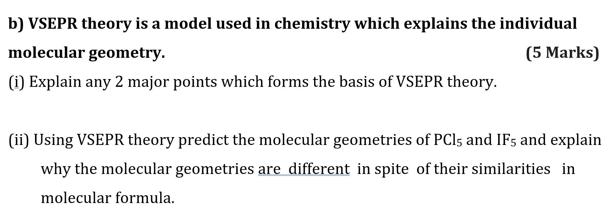 Solved B) VSEPR Theory Is A Model Used In Chemistry Which | Chegg.com