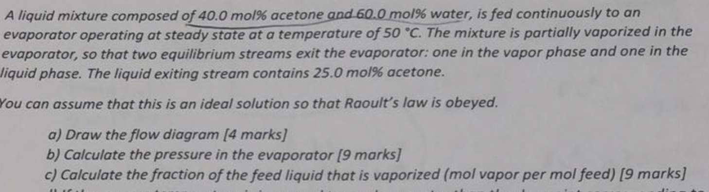 A liquid mixture composed of 40.0 mol % acetone and | Chegg.com