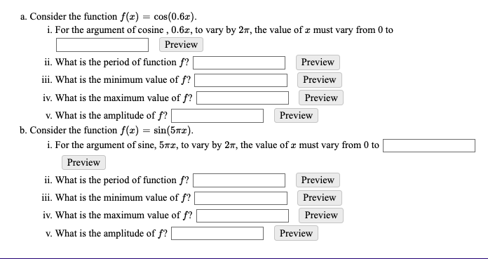 Solved a. Consider the function f(x)=cos(0.6x). i. For the | Chegg.com