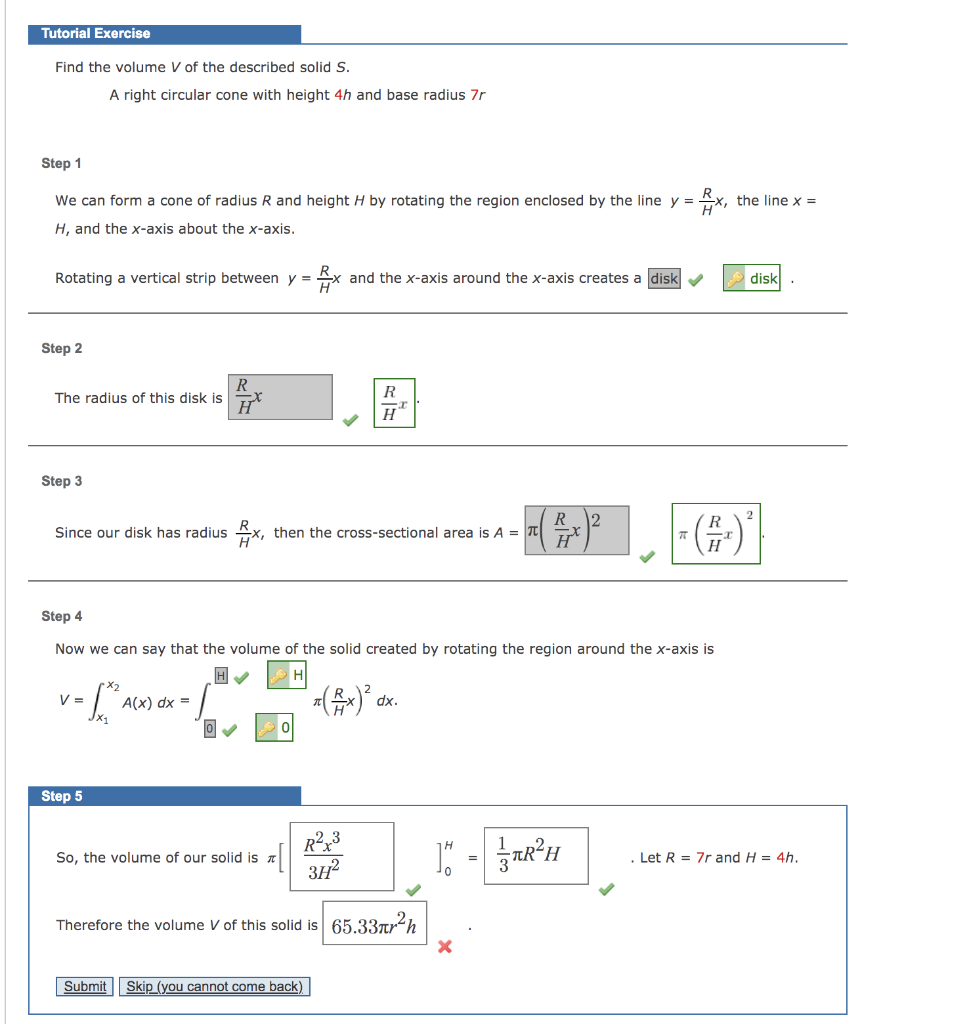 Solved Tutorial Exercise Find The Volume V Of The Describ Chegg Com