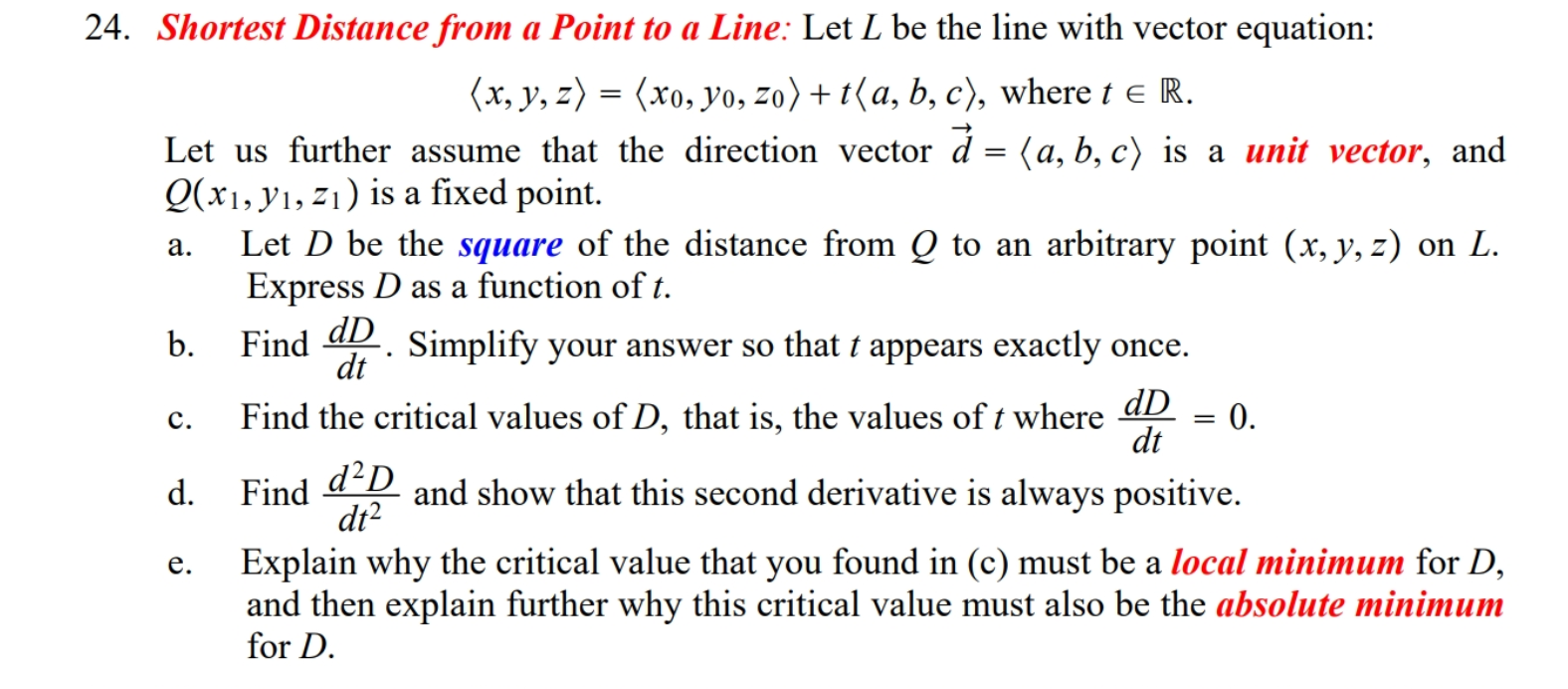 Solved a. 24. Shortest Distance from a Point to a Line: Let | Chegg.com