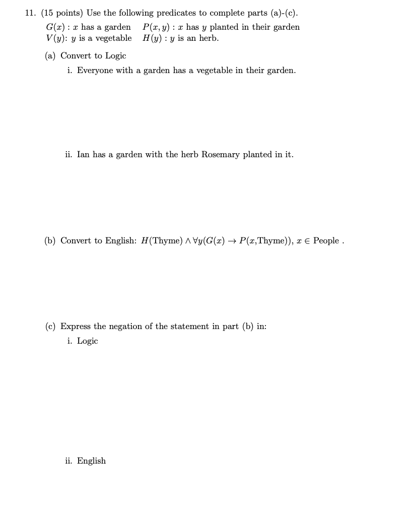 Solved 11 15 Points Use The Following Predicates To Co Chegg Com