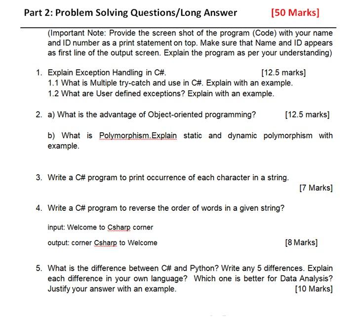 Solved 1. Explain Exception Handling in C#. 1.1 What is