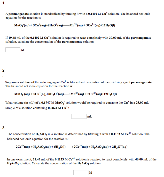 Solved A Permanganate Solution Is Standardized By Titrating 