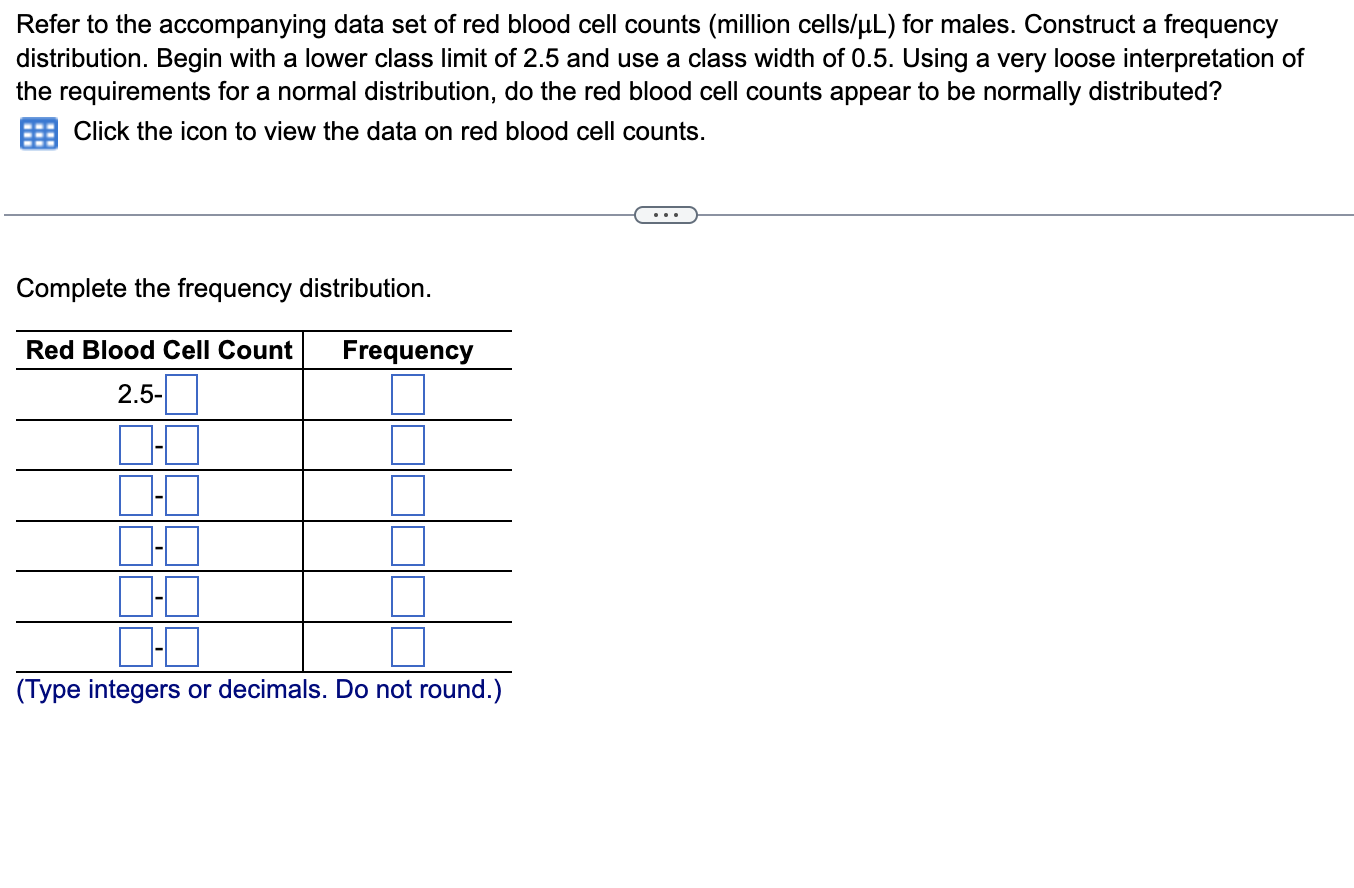 Solved Refer to the data set of red blood cell