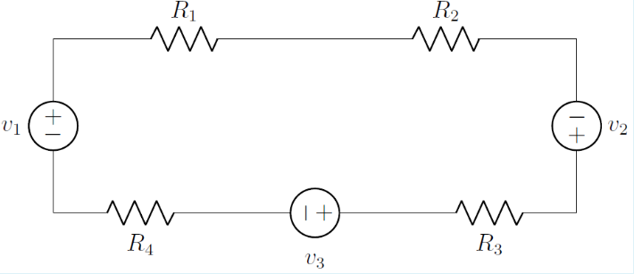 Solved Given R1=9Ω,R2=5Ω,R3=6Ω,R4=4Ω,v1=12V,v2=9V,v3 = | Chegg.com