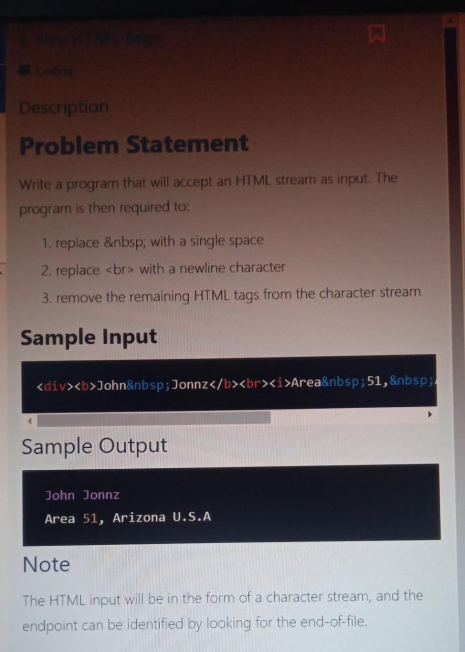 Solved Problem Statement Write A Program That Will Accept An | Chegg.com