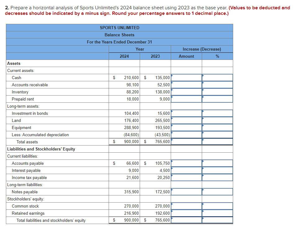 Solved 2. Prepare a horizontal analysis of Sports | Chegg.com