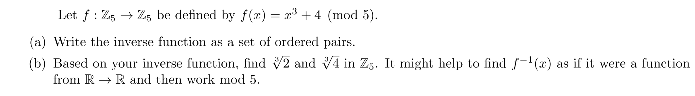 Solved Let Z5 be the set of the first five integers, so | Chegg.com