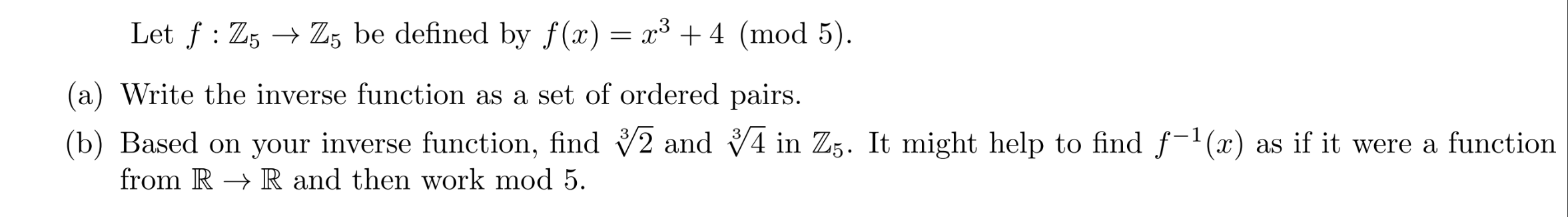 Solved Let Z5 Be The Set Of The First Five Integers So 6682