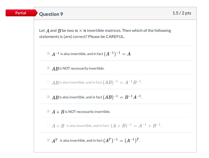 Solved Partial Question 9 1.5/2 Pts Let A And B Be Two N X N | Chegg.com