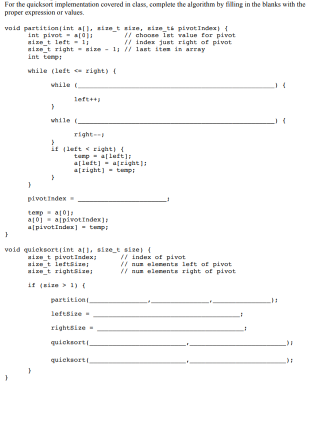 Solved For the quicksort implementation covered in class, | Chegg.com
