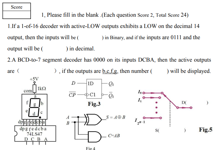 Solved Score 1, Please fill in the blank.(Each question | Chegg.com
