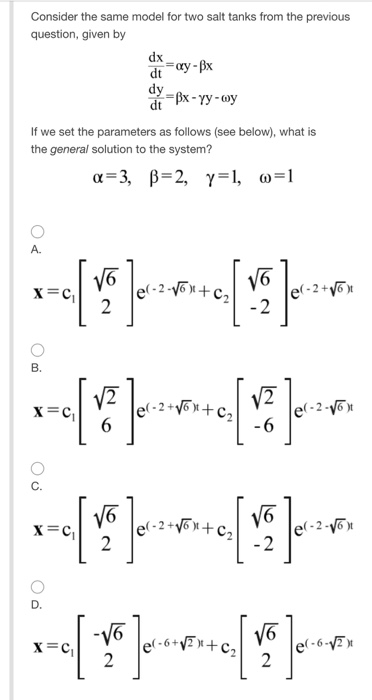 Solved Consider the same model for two salt tanks from the | Chegg.com