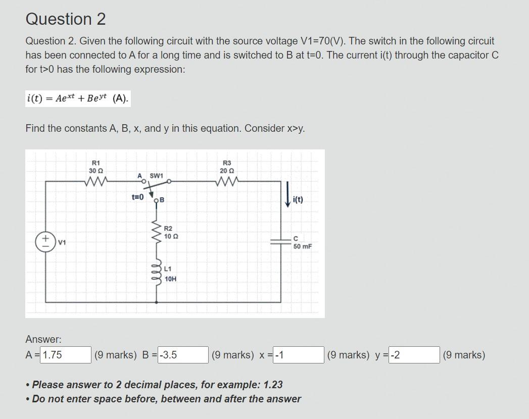 Solved Question 2 Question 2. Given the following circuit | Chegg.com