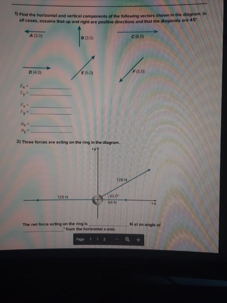Solved 1) Find the horizontal and vertical components of the | Chegg.com