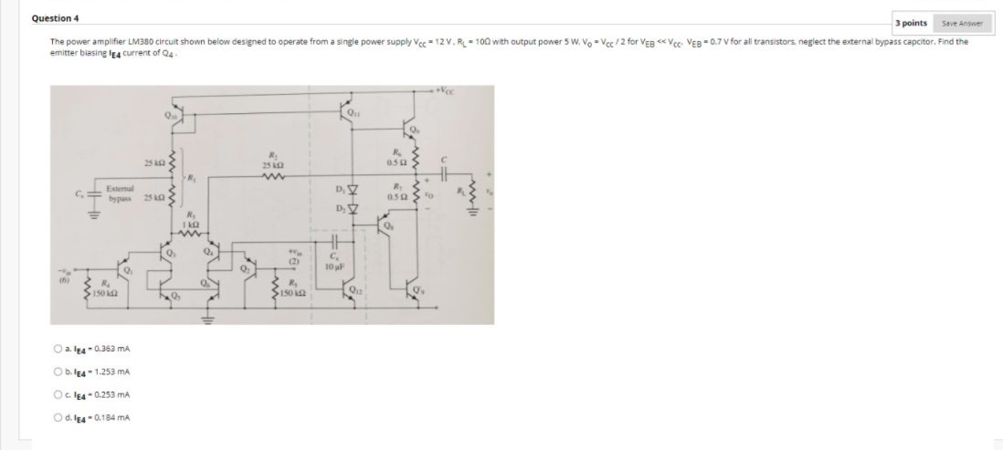 Solved Question 4 3 points Save Answer The power amplifier | Chegg.com