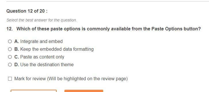 Solved Question 12 of 20 : Select the best answer for the | Chegg.com