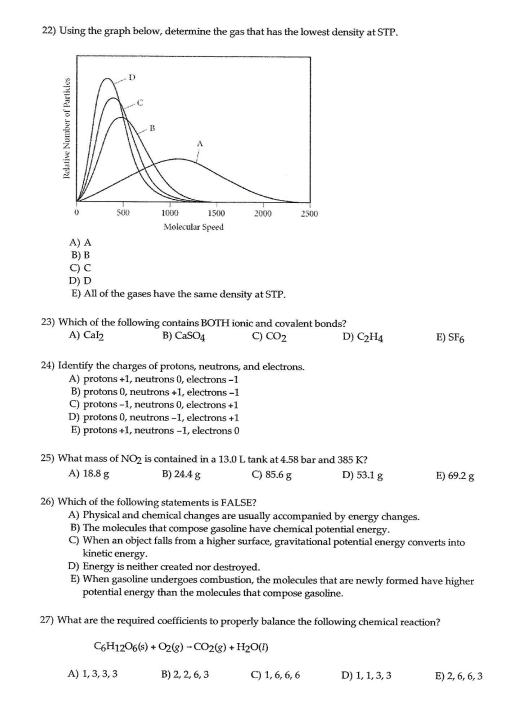 [Solved] 22) Using the graph below, determine the gas tha