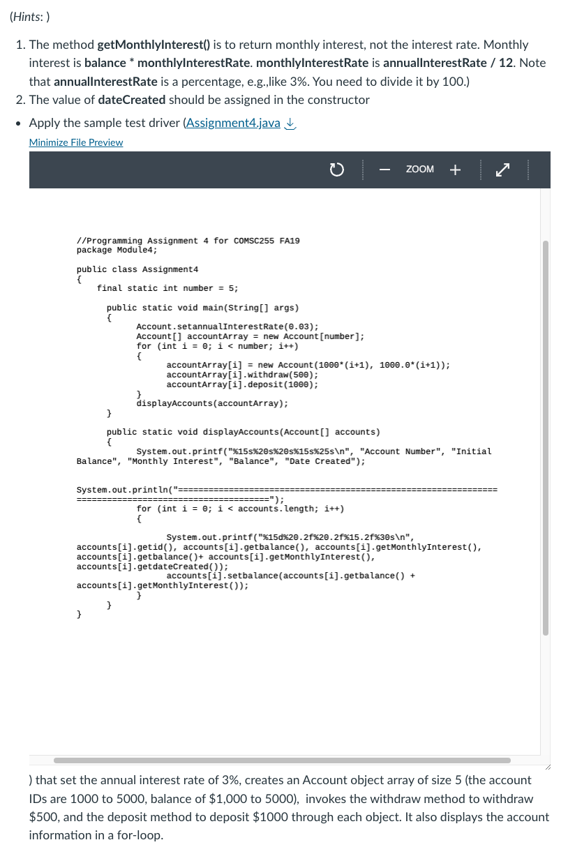Solved Design a class named Account that contains: - A | Chegg.com