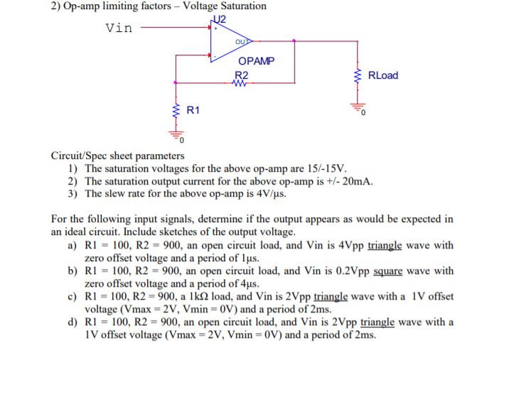 Solved 2) Opamp limiting factors Voltage Saturation U2