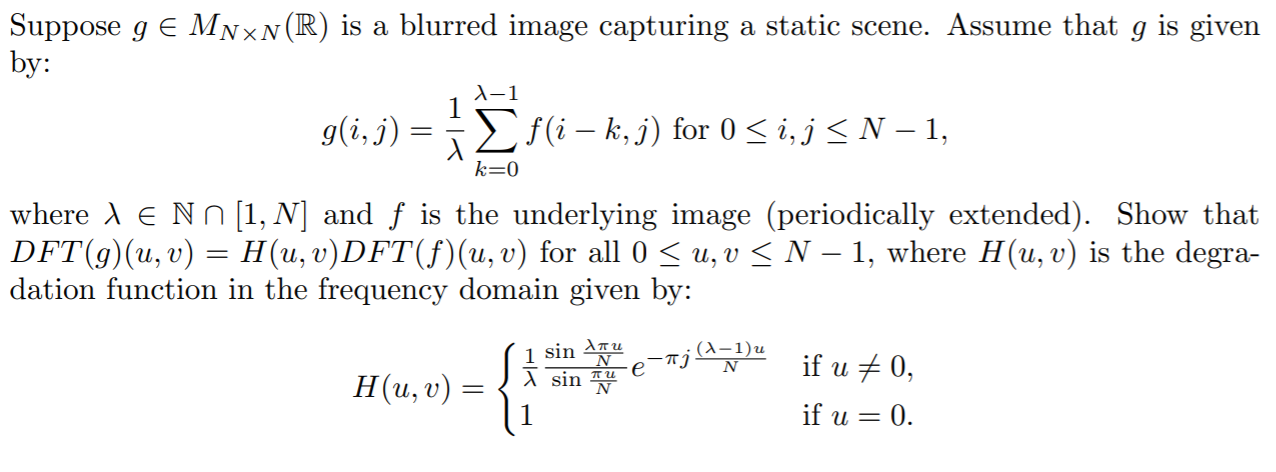 Suppose G E Mnxn R Is A Blurred Image Capturing A Chegg Com