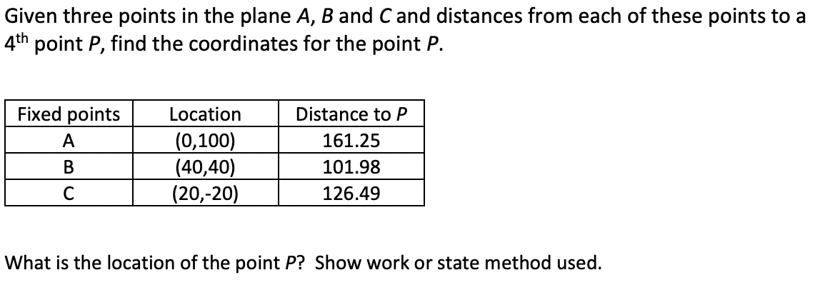 Solved Given three points in the plane A,B and C and | Chegg.com