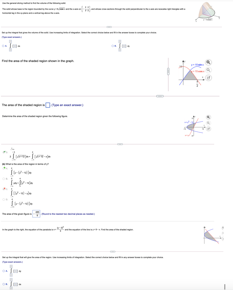 Solved Use the general slicing method to find the volume of | Chegg.com