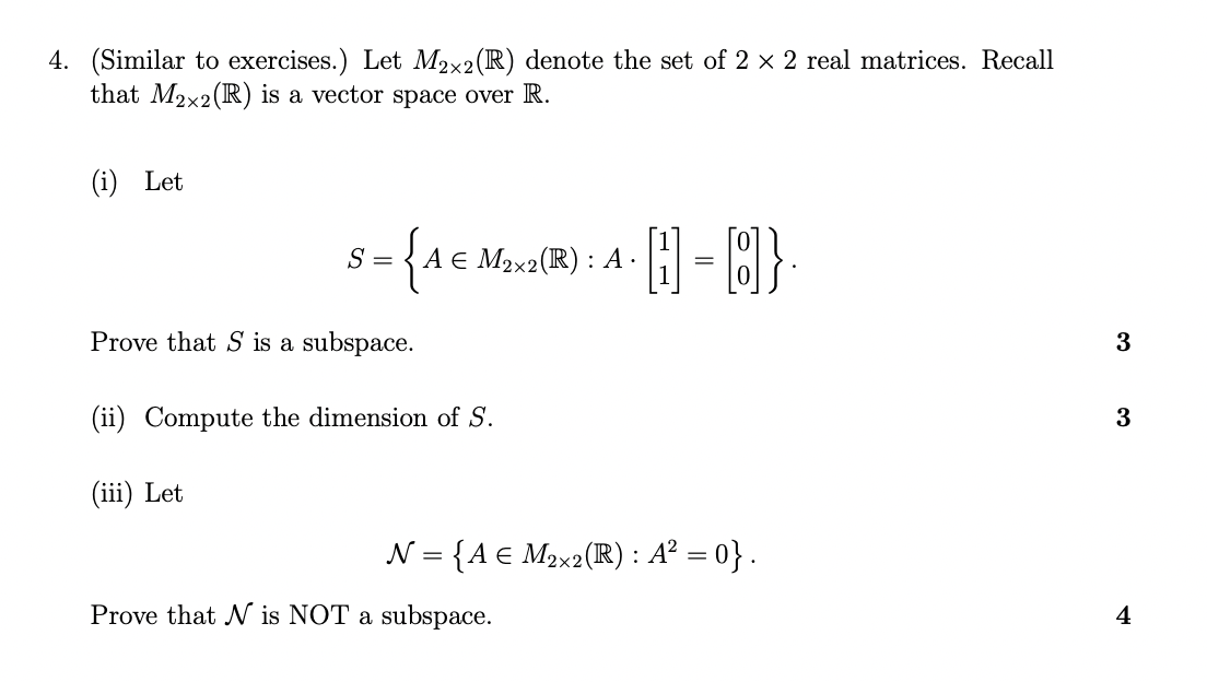 Solved 4 Similar To Exercises Let M2x2 R Denote The Set