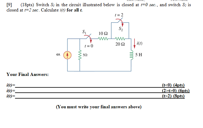 Solved [9] (18pts) Switch S, in the circuit illustrated | Chegg.com