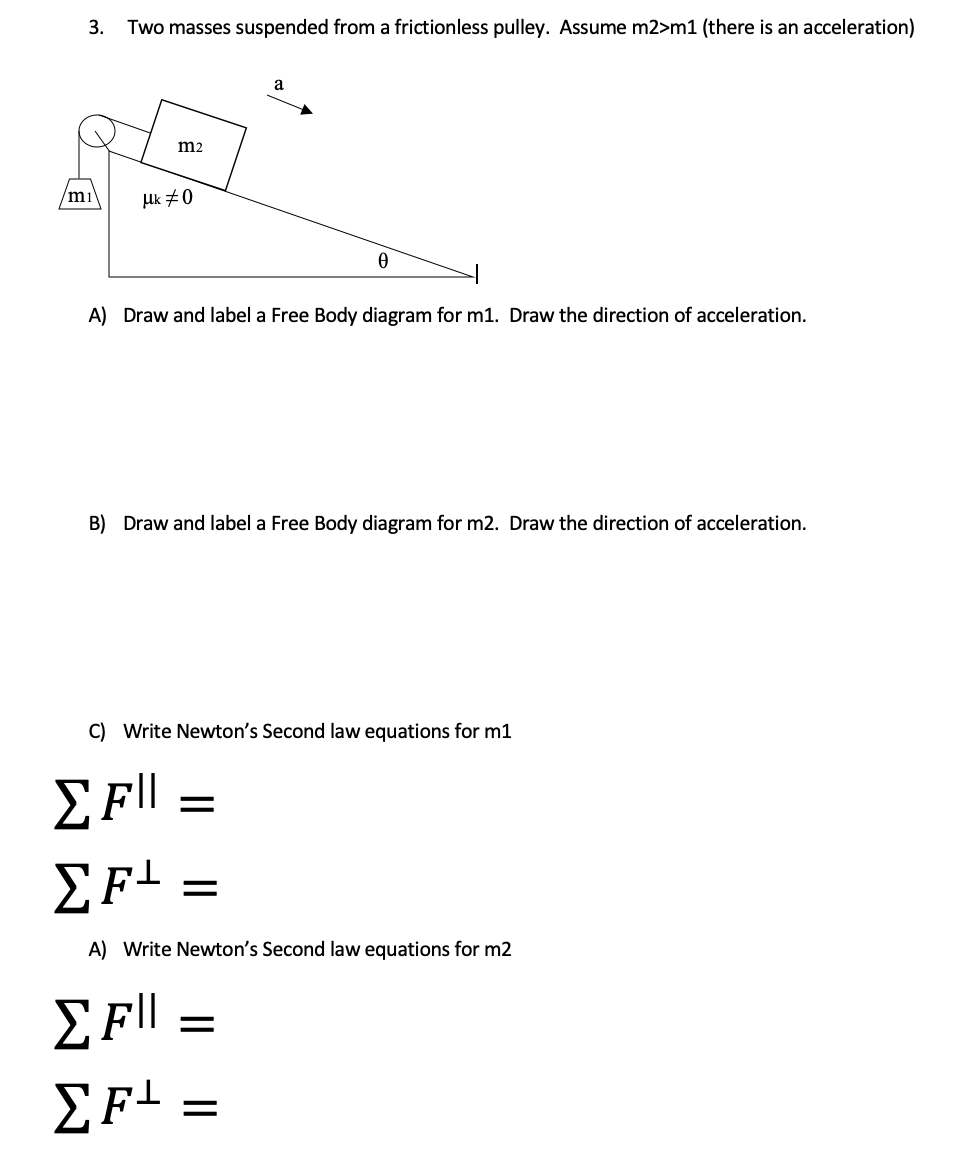 Solved 3. Two masses suspended from a frictionless pulley. | Chegg.com