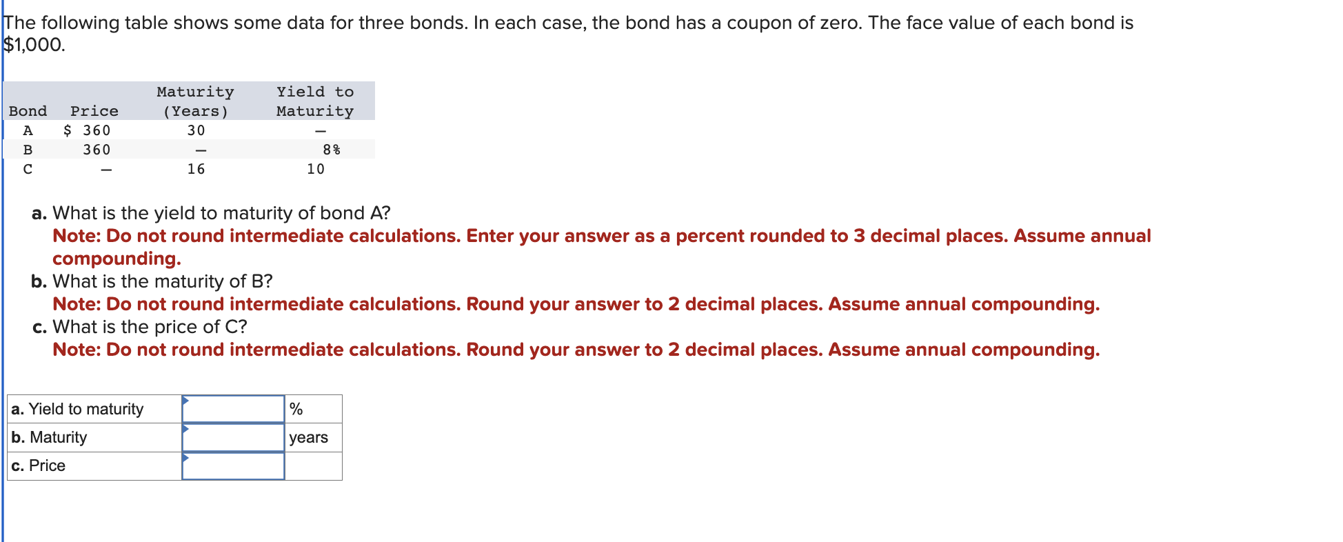 Solved The following table shows some data for three bonds. | Chegg.com