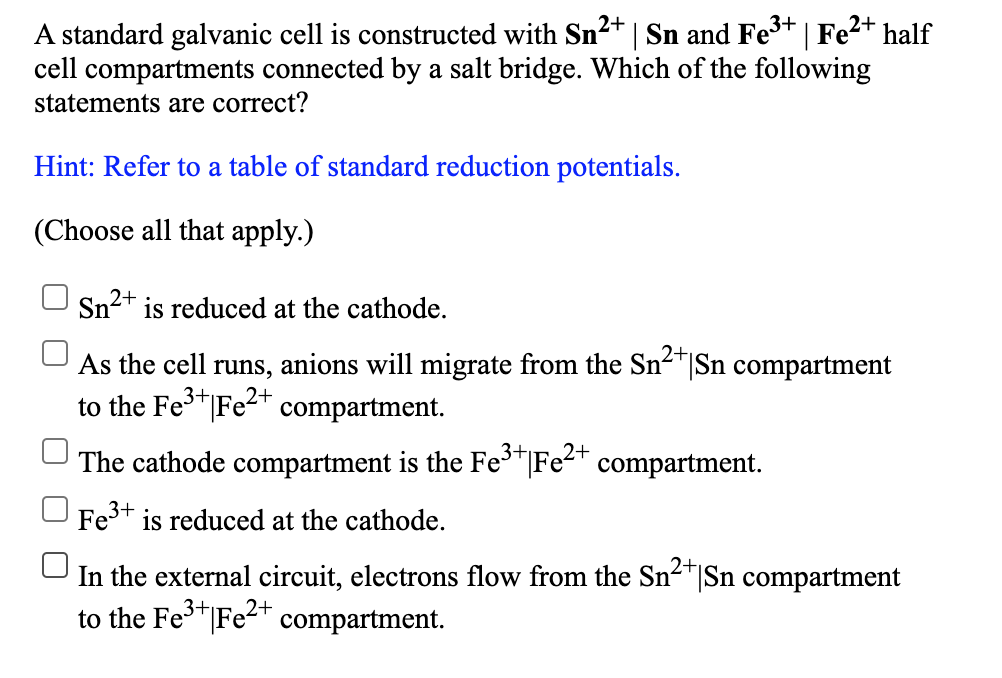 Solved A standard galvanic cell is constructed with 12]I and | Chegg.com