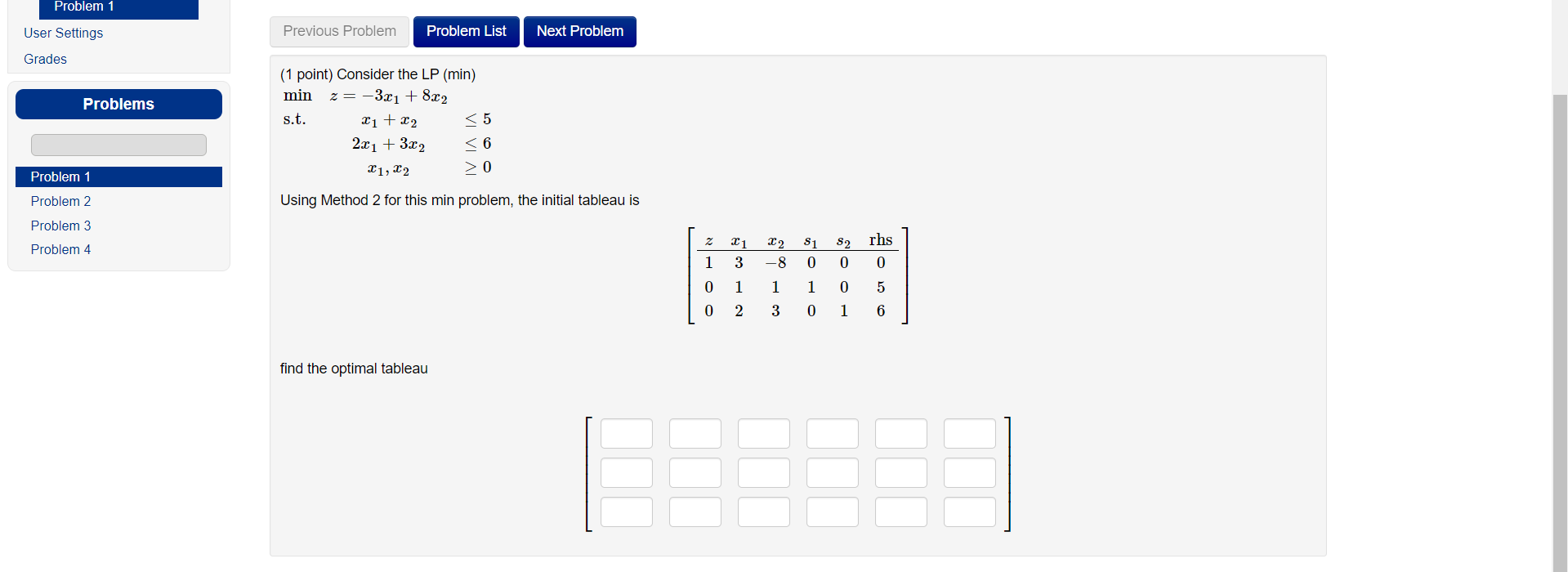 Solved Problem 1 User Settings Previous Problem Problem List | Chegg.com