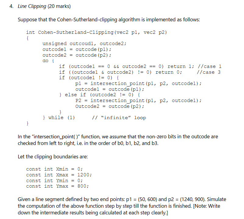 Solved 4. Line Clipping (20 marks) Suppose that the | Chegg.com