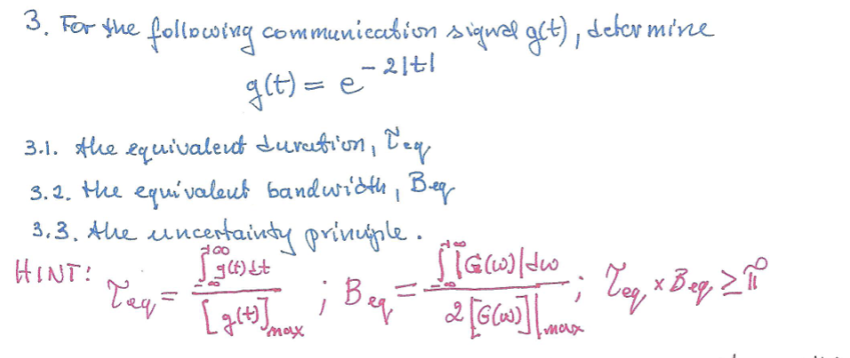 Solved 3. For the following communication signal g(t), | Chegg.com