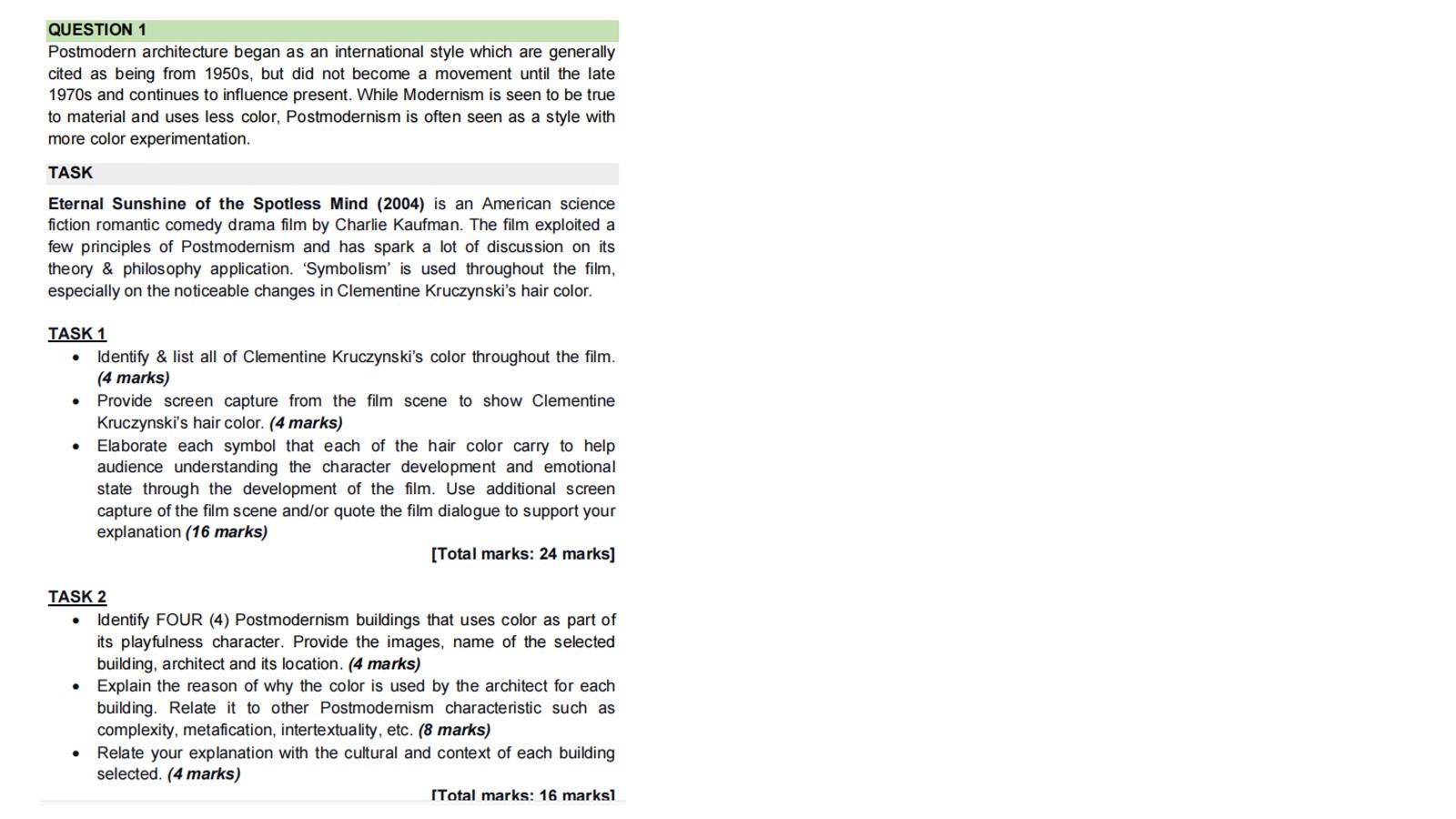 QUESTION 1 Postmodern architecture began as an | Chegg.com