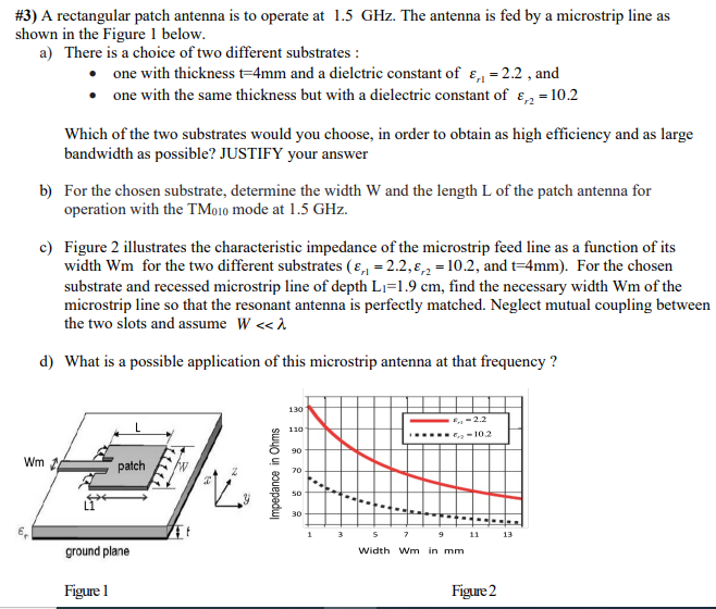 Solved #3) A rectangular patch antenna is to operate at 1.5 | Chegg.com