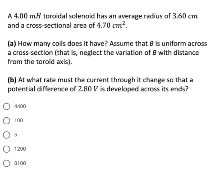 Solved A 400mh Toroidal Solenoid Has An Average Radius Of 8402