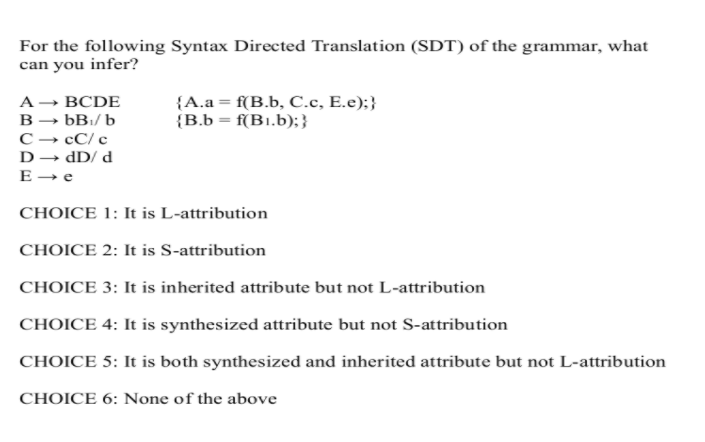 Solved For the following Syntax Directed Translation (SDT) | Chegg.com