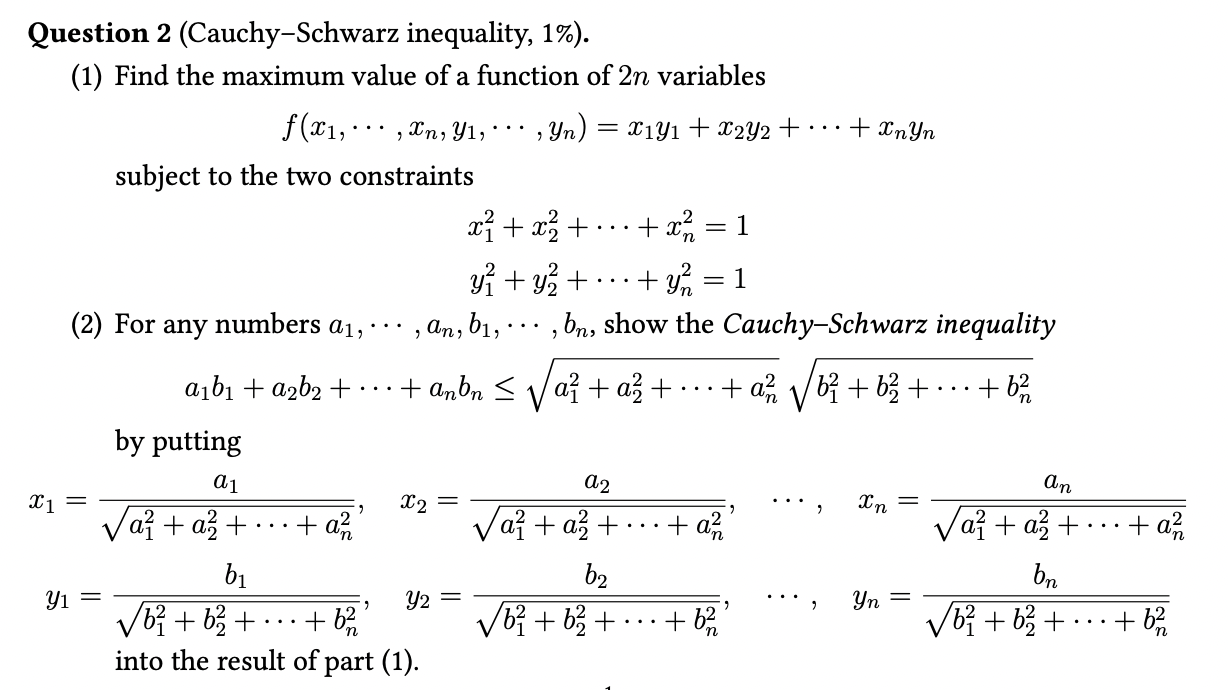 Solved Question 2 (CauchySchwarz inequality, 1\). (1) Find