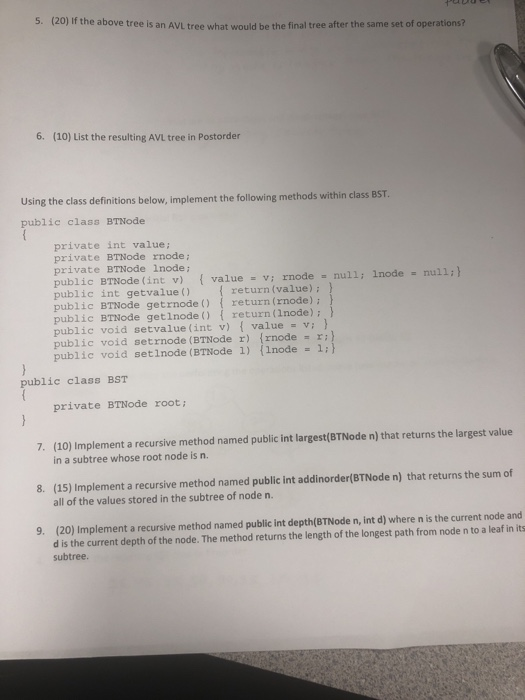 Solved S. (20) if the above tree is an AVL tree what would | Chegg.com