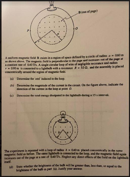 Solved (out of page) A uniform magnetic field B exists in a | Chegg.com
