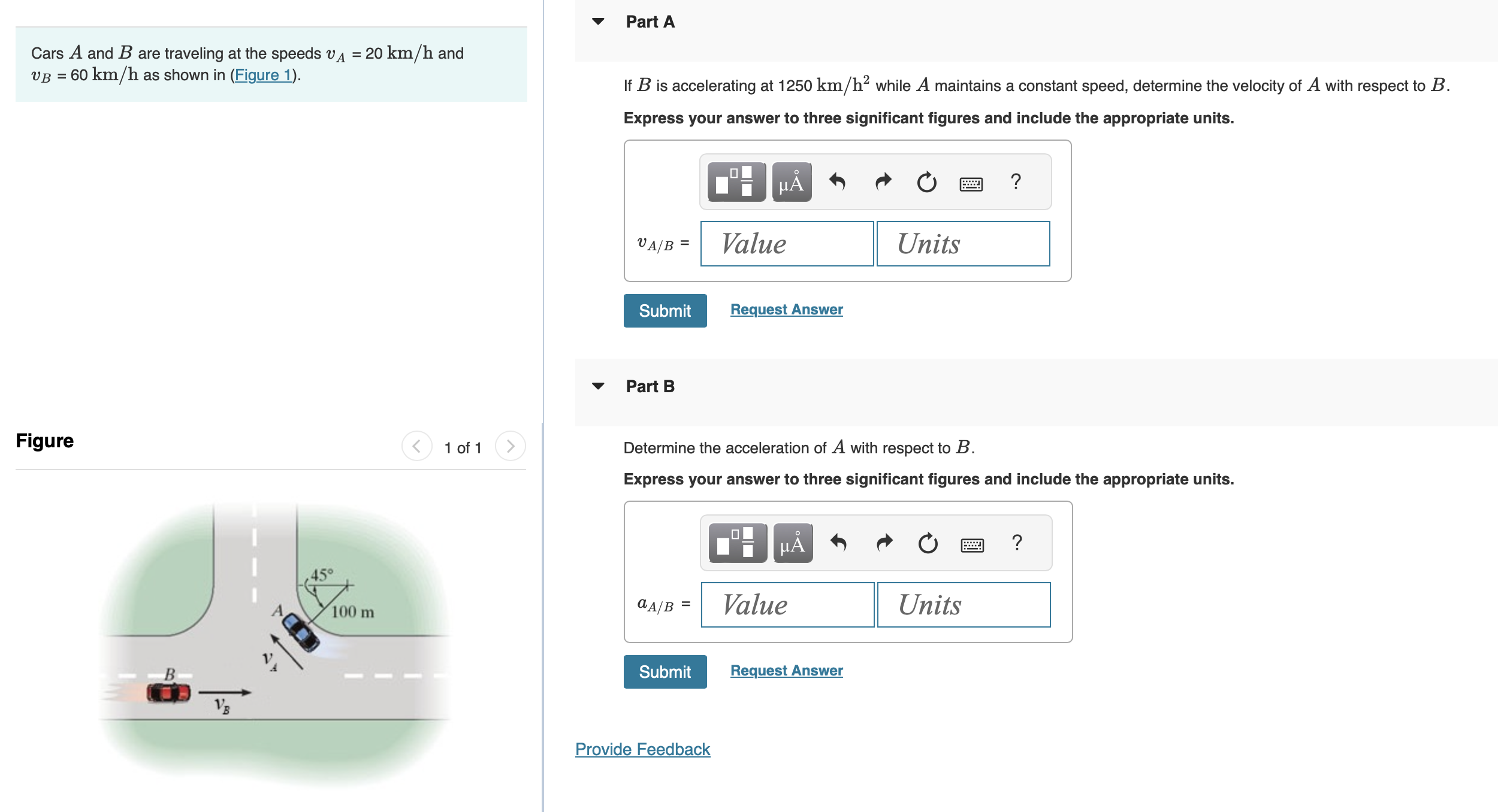 Solved Cars A and B are traveling at the speeds vA=20 km/h | Chegg.com