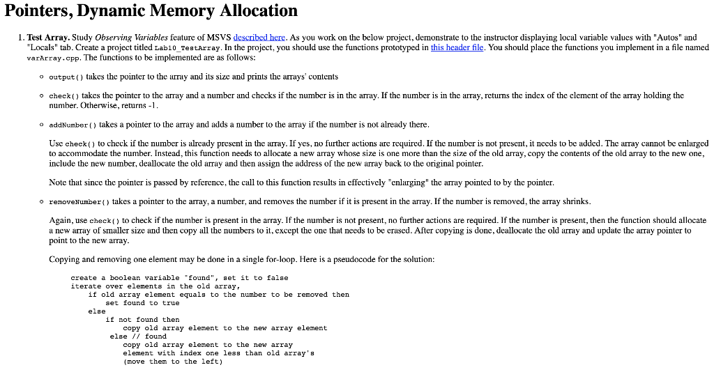 Solved Pointers, Dynamic Memory Allocation 1. Test Array. | Chegg.com