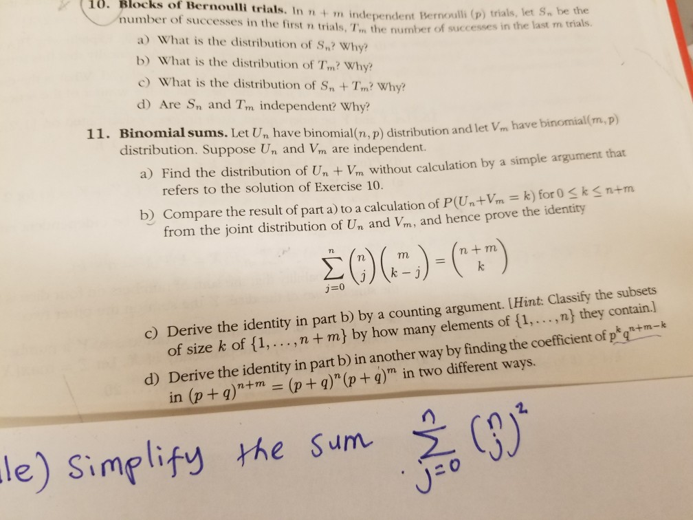 Solved 10 Blocks Of Bernoulli Trials In Nt M Independen Chegg Com