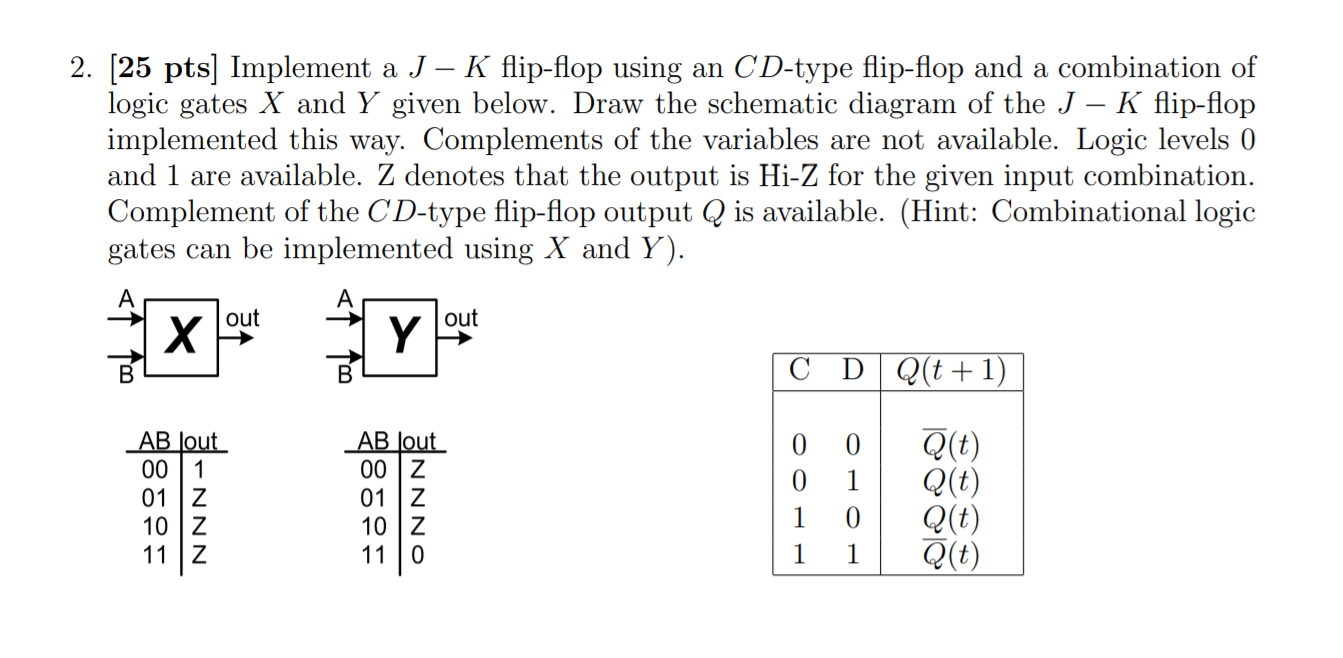 Solved 2. (25 pts] Implement a J - K flip-flop using an | Chegg.com